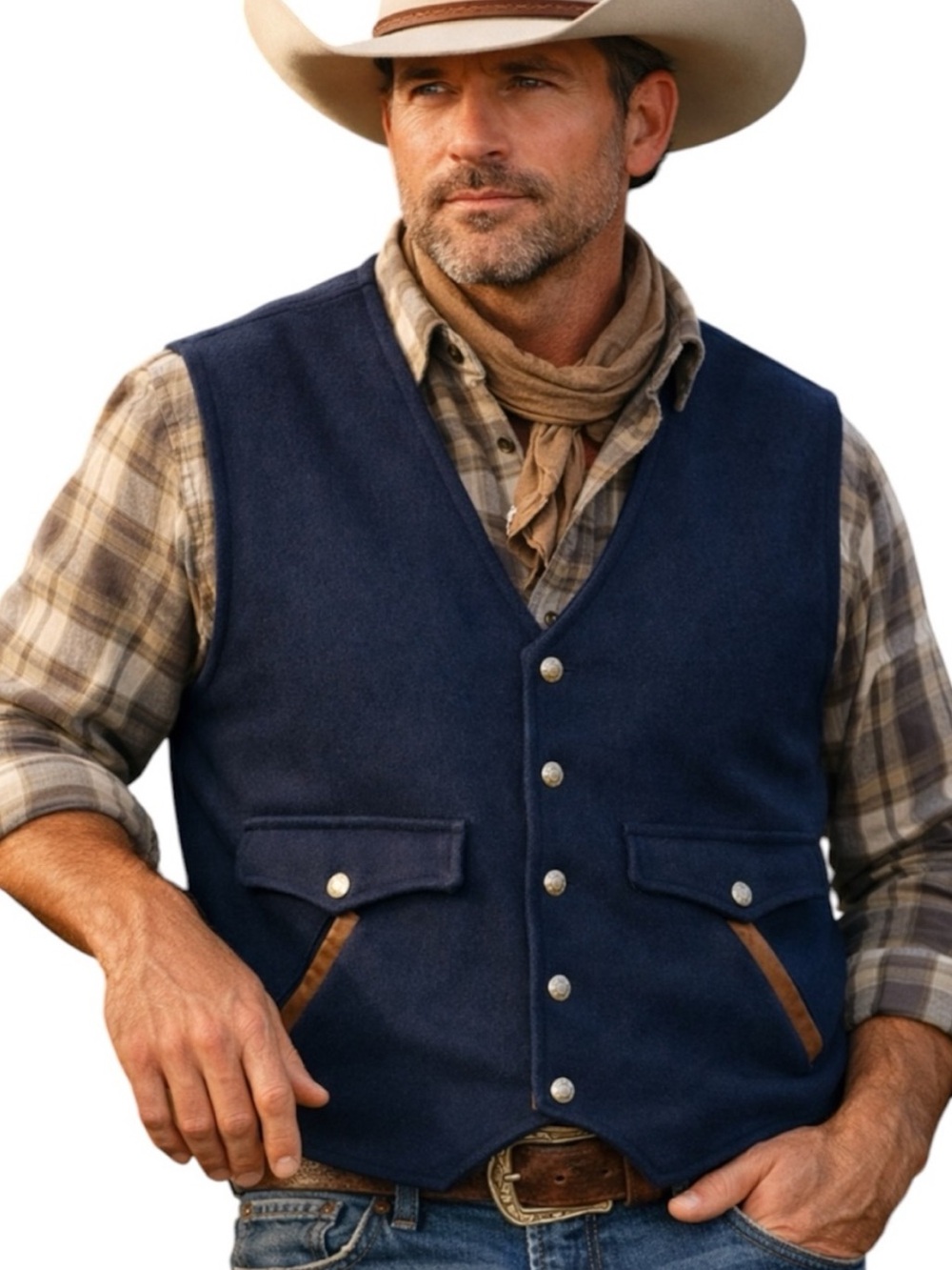 Schaefer Outfitter Wool Vest Navy Blue Western Cowboy Core Ranch Wear Men's XL